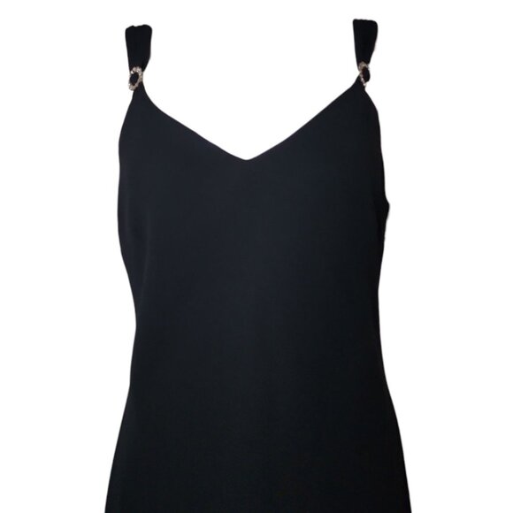 Evan Picone Dress Womens Size 12 Solid All Black Jeweled Cocktail Party Formal - Picture 2 of 7